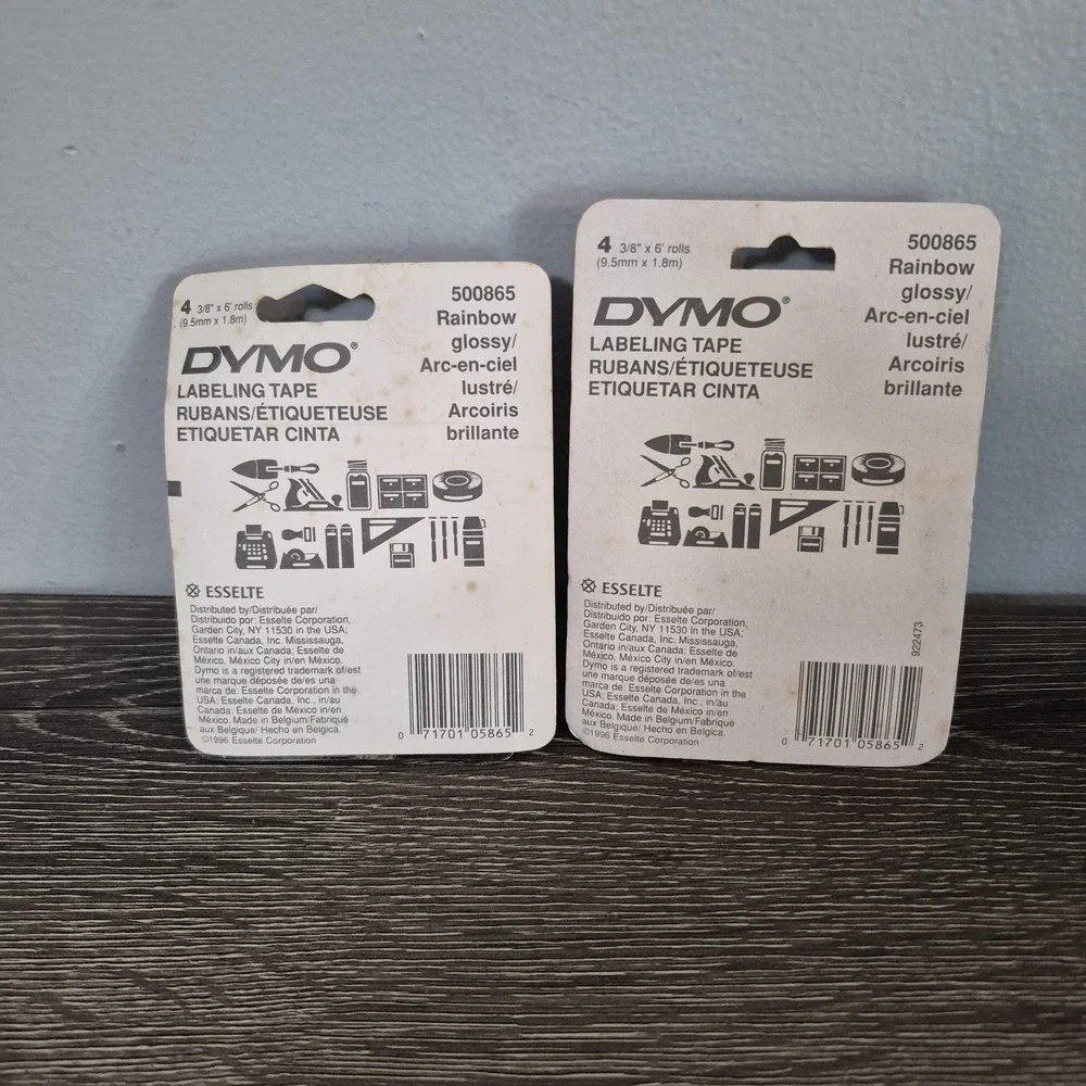 2 Vintage 1996 Dymo Esselte Multi Color Labeling Tape 3/8